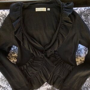 Anthropologie 100% Wool Black Ruffled Cardigan